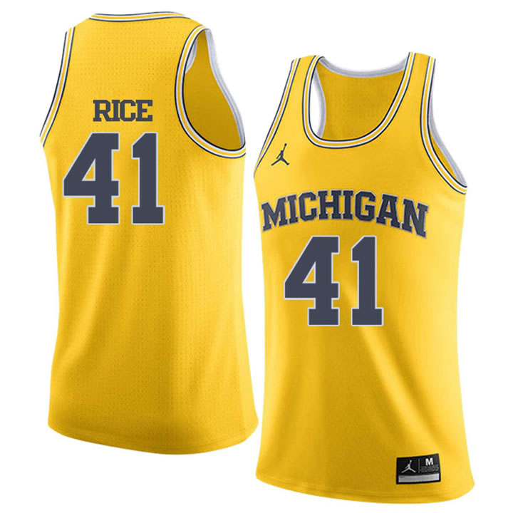 University of Michigan #41 Glen Rice Yellow College Basketball Jersey
